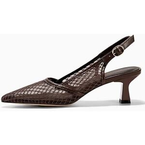 Coutgo Womens 9.5 Dark Brown Mesh Pointy Closed Toe Slingback 2.5" Heel Shoes